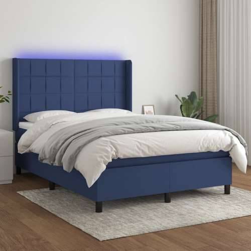 Krevet box spring s madracem LED plavi 140x200 cm od tkanine - Plava 140 x 200 cm Blok s kvadratima Cijena