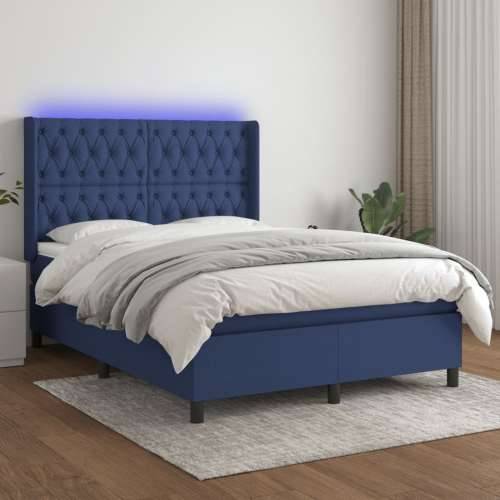 Krevet box spring s madracem LED plavi 140x200 cm od tkanine - Plava 140 x 200 cm Dizajn s gumbima Cijena