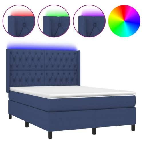 Krevet box spring s madracem LED plavi 140x200 cm od tkanine - Plava 140 x 200 cm Dizajn s gumbima Cijena