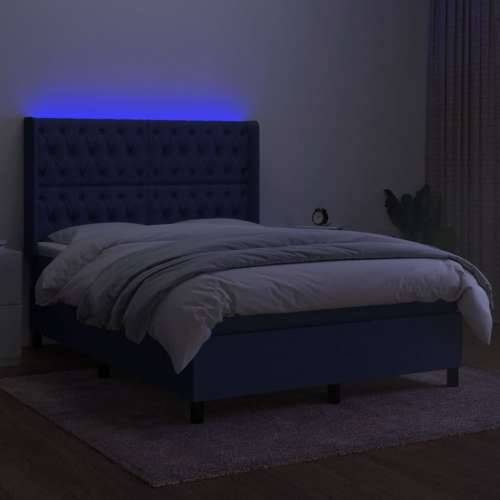 Krevet box spring s madracem LED plavi 140x200 cm od tkanine - Plava 140 x 200 cm Dizajn s gumbima Cijena
