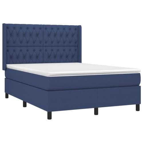 Krevet box spring s madracem LED plavi 140x200 cm od tkanine - Plava 140 x 200 cm Dizajn s gumbima Cijena