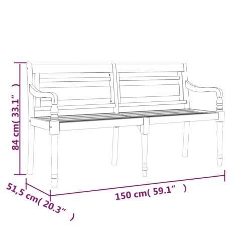 Klupa Batavia sa sivim jastukom 150 cm od masivne tikovine - Siva 150 cm 1 Cijena
