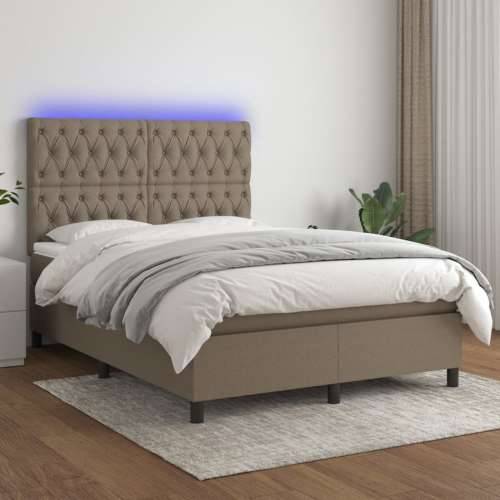 Krevet box spring s madracem LED smeđesivi 140x200 cm tkanina - Sivo-smeđa 140 x 200 cm Dizajn s gumbima Cijena