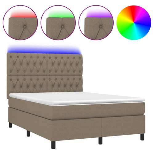 Krevet box spring s madracem LED smeđesivi 140x200 cm tkanina - Sivo-smeđa 140 x 200 cm Dizajn s gumbima Cijena