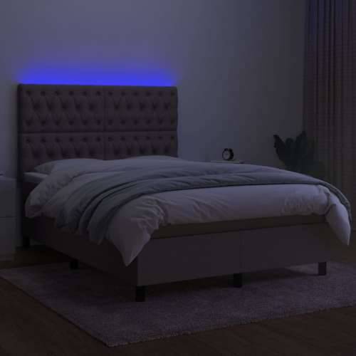 Krevet box spring s madracem LED smeđesivi 140x200 cm tkanina - Sivo-smeđa 140 x 200 cm Dizajn s gumbima Cijena