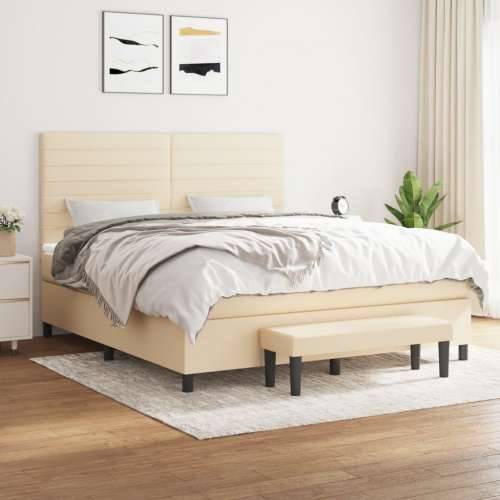 Krevet s oprugama i madracem krem 160x200 cm od tkanine - Krema 160 x 200 cm vodoravne pruge Cijena