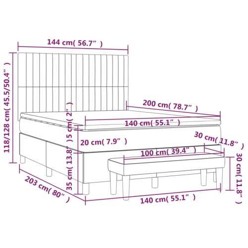Krevet s oprugama i madracem smeđesivi 140x200 cm tkanina - Sivo-smeđa 140 x 200 cm Okomite pruge Cijena