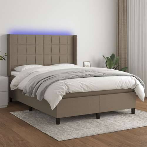 Krevet box spring s madracem LED smeđesivi 140x200 cm tkanina - Sivo-smeđa 140 x 200 cm Blok s kvadratima Cijena