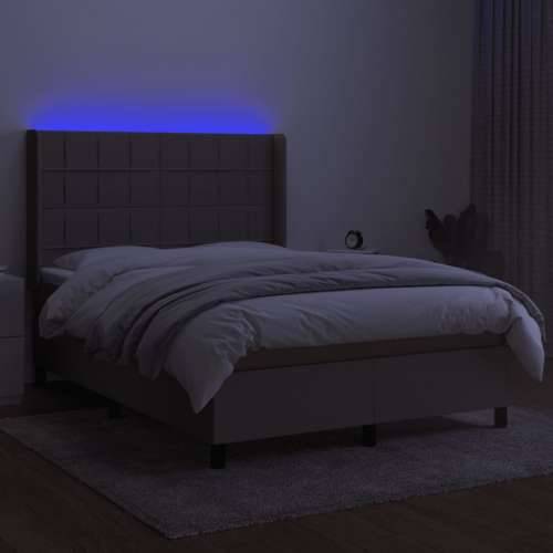Krevet box spring s madracem LED smeđesivi 140x200 cm tkanina - Sivo-smeđa 140 x 200 cm Blok s kvadratima Cijena