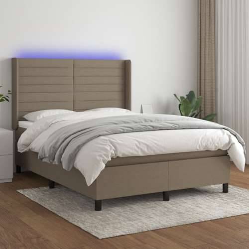 Krevet box spring s madracem LED smeđesivi 140x200 cm tkanina - Sivo-smeđa 140 x 200 cm vodoravne pruge Cijena