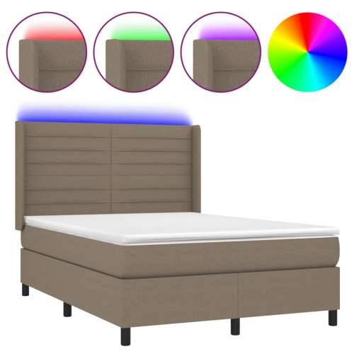 Krevet box spring s madracem LED smeđesivi 140x200 cm tkanina - Sivo-smeđa 140 x 200 cm vodoravne pruge Cijena