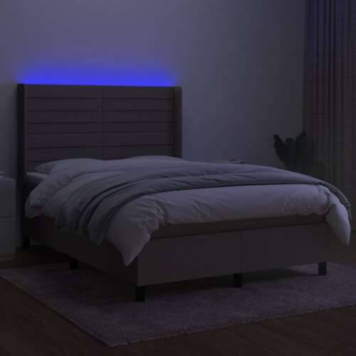 Krevet box spring s madracem LED smeđesivi 140x200 cm tkanina - Sivo-smeđa 140 x 200 cm vodoravne pruge Cijena
