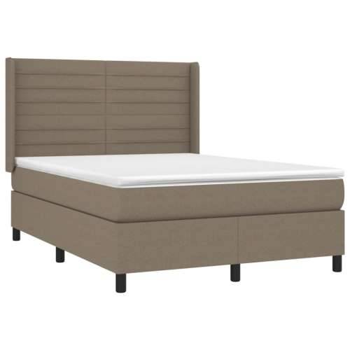 Krevet box spring s madracem LED smeđesivi 140x200 cm tkanina - Sivo-smeđa 140 x 200 cm vodoravne pruge Cijena