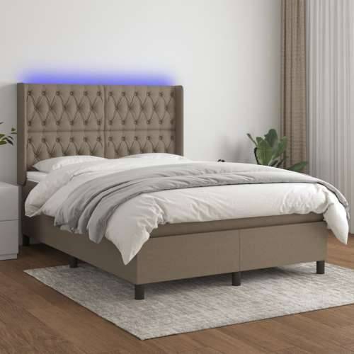 Krevet box spring s madracem LED smeđesivi 140x200 cm tkanina - Sivo-smeđa 140 x 200 cm Dizajn s gumbima Cijena