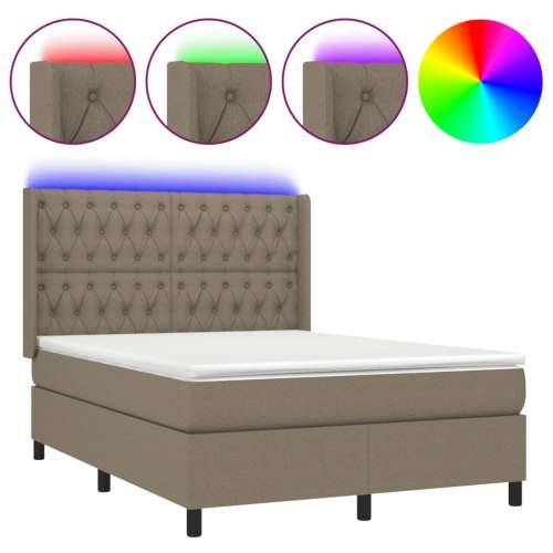 Krevet box spring s madracem LED smeđesivi 140x200 cm tkanina - Sivo-smeđa 140 x 200 cm Dizajn s gumbima Cijena