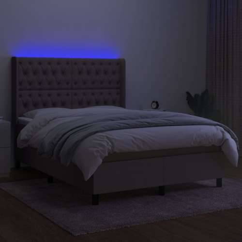 Krevet box spring s madracem LED smeđesivi 140x200 cm tkanina - Sivo-smeđa 140 x 200 cm Dizajn s gumbima Cijena