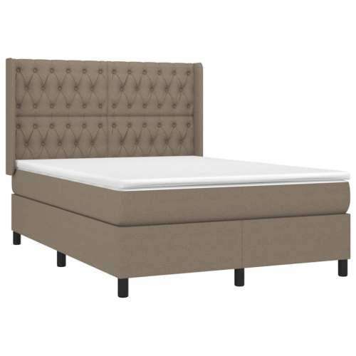 Krevet box spring s madracem LED smeđesivi 140x200 cm tkanina - Sivo-smeđa 140 x 200 cm Dizajn s gumbima Cijena