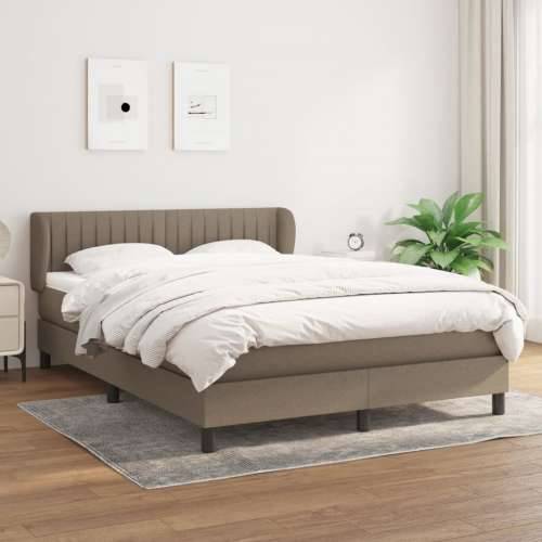 Krevet s oprugama i madracem smeđesivi 140 x 190 cm od tkanine - Sivo-smeđa 140 x 190 cm Okomite pruge Cijena