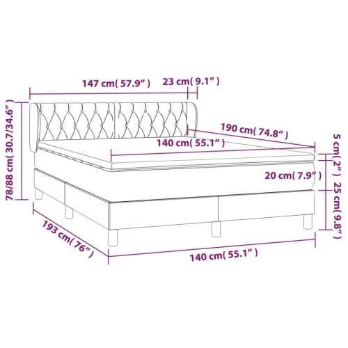 Krevet s oprugama i madracem smeđesivi 140 x 190 cm od tkanine - Sivo-smeđa 140 x 190 cm Dizajn s gumbima Cijena