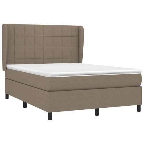 Krevet s oprugama i madracem smeđesivi 140 x 190 cm od tkanine - Sivo-smeđa 140 x 190 cm Blok s kvadratima Cijena