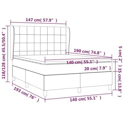 Krevet s oprugama i madracem smeđesivi 140 x 190 cm od tkanine - Sivo-smeđa 140 x 190 cm Blok s kvadratima Cijena