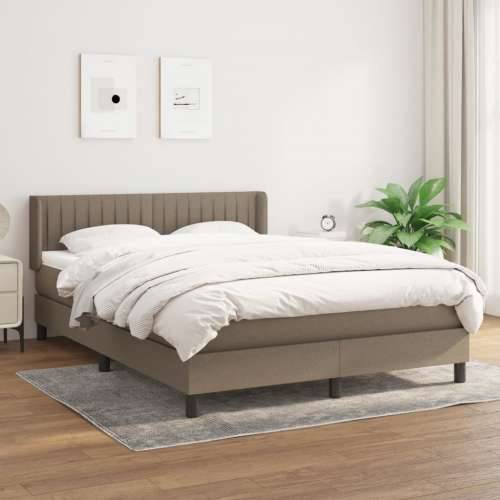 Krevet s oprugama i madracem smeđesivi 140 x 190 cm od tkanine - Sivo-smeđa 140 x 190 cm Okomite pruge Cijena
