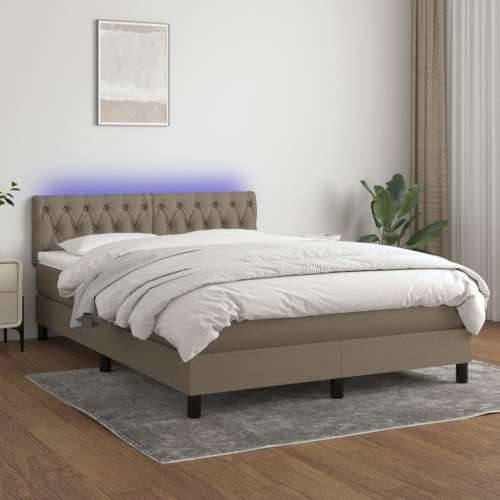 Krevet box spring s madracem LED smeđesivi 140x190 cm tkanina - Sivo-smeđa 140 x 190 cm Dizajn s gumbima Cijena