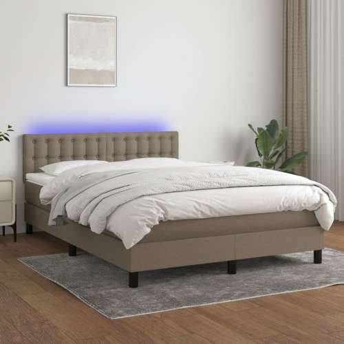 Krevet box spring s madracem LED smeđesivi 140x190 cm tkanina - Sivo-smeđa 140 x 190 cm gumbi Cijena