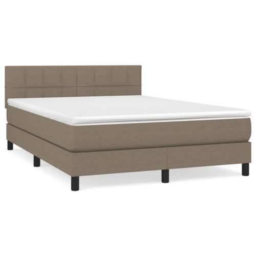 Krevet s oprugama i madracem smeđesivi 140 x 190 cm od tkanine - Sivo-smeđa 140 x 190 cm Blok s kvadratima Cijena