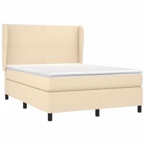 Krevet s oprugama i madracem krem 140 x 190 cm od tkanine - Krema 140 x 190 cm Gladak dizajn Cijena