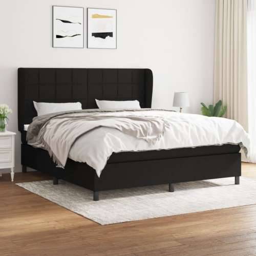 Krevet s oprugama i madracem crni 160x200 cm od tkanine - Crna 160 x 200 cm Blok s kvadratima Cijena