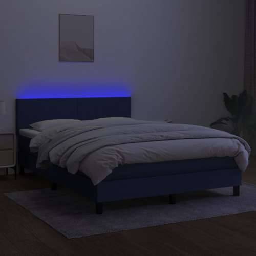 Krevet box spring s madracem LED plavi 140x190 cm od tkanine - Plava 140 x 190 cm Gladak dizajn Cijena