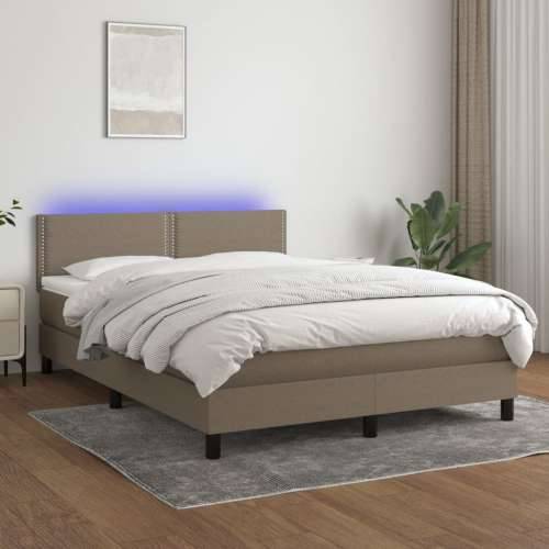 Krevet box spring s madracem LED smeđesivi 140x190 cm tkanina - Sivo-smeđa 140 x 190 cm Obično s čavlima Cijena