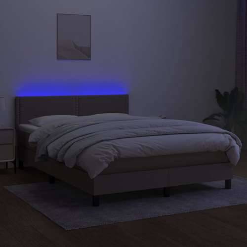 Krevet box spring s madracem LED smeđesivi 140x190 cm tkanina - Sivo-smeđa 140 x 190 cm Obično s čavlima Cijena