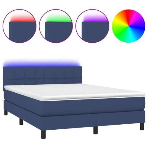 Krevet box spring s madracem LED plavi 140x190 cm od tkanine - Plava 140 x 190 cm Blok s kvadratima Cijena