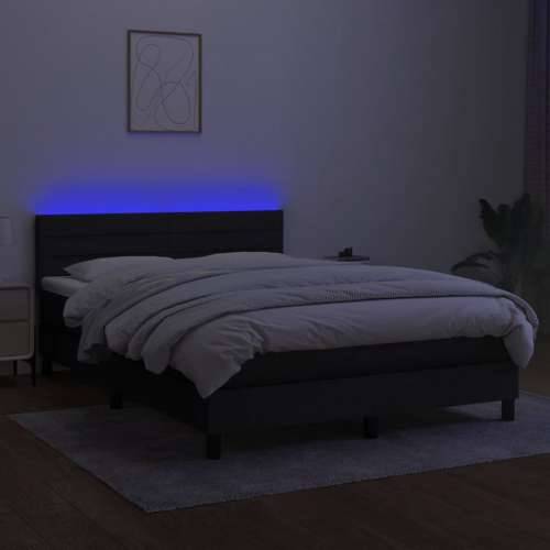 Krevet box spring s madracem LED crni 140x190 cm od tkanine - Crna 140 x 190 cm vodoravne pruge Cijena