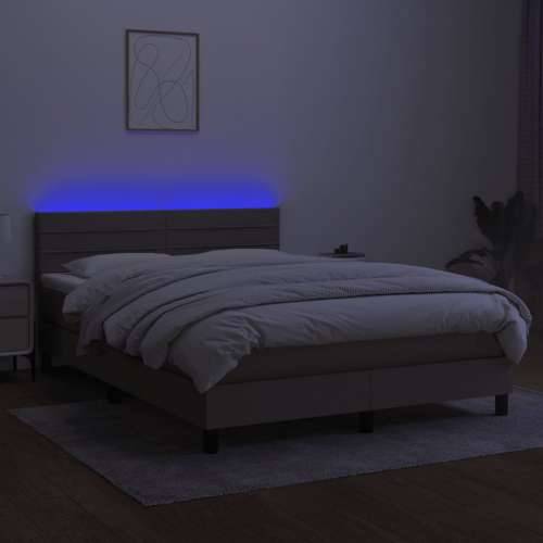 Krevet box spring s madracem LED smeđesivi 140x190 cm tkanina - Sivo-smeđa 140 x 190 cm vodoravne pruge Cijena