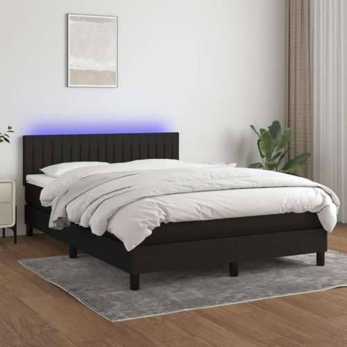 Krevet box spring s madracem LED crni 140x190 cm od tkanine - Crna 140 x 190 cm Okomite pruge Cijena