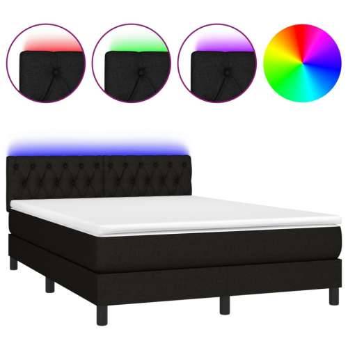 Krevet box spring s madracem LED crni 140x190 cm od tkanine - Crna 140 x 190 cm Dizajn s gumbima Cijena