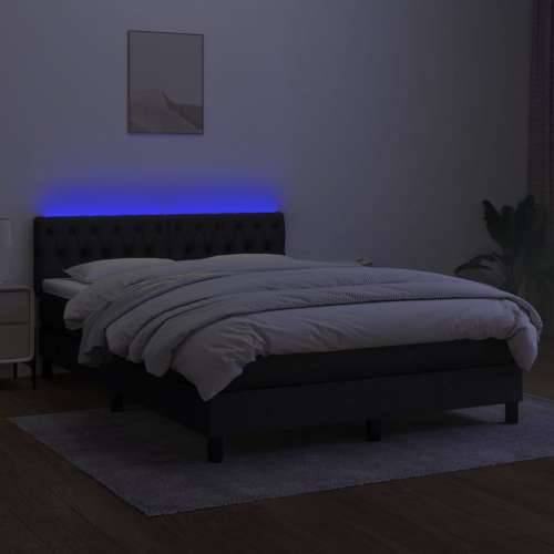 Krevet box spring s madracem LED crni 140x190 cm od tkanine - Crna 140 x 190 cm Dizajn s gumbima Cijena