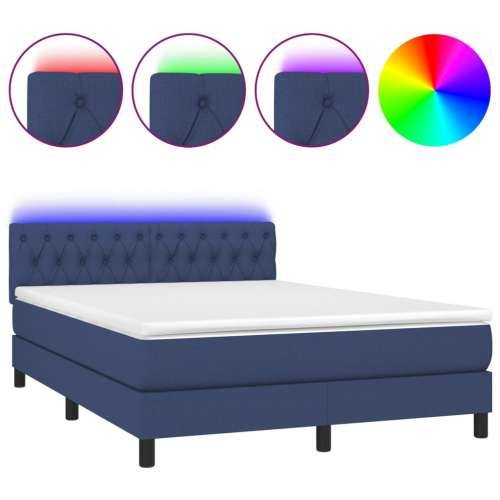 Krevet box spring s madracem LED plavi 140x190 cm od tkanine - Plava 140 x 190 cm Dizajn s gumbima Cijena