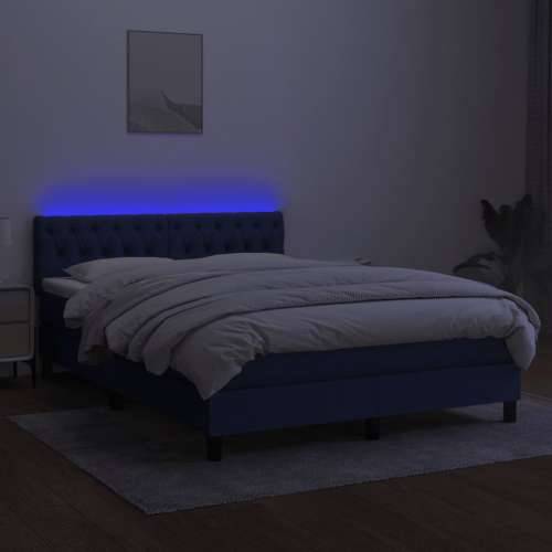 Krevet box spring s madracem LED plavi 140x190 cm od tkanine - Plava 140 x 190 cm Dizajn s gumbima Cijena