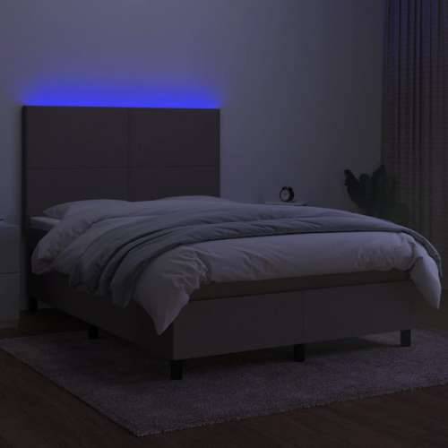 Krevet box spring s madracem LED smeđesivi 140x190 cm tkanina - Sivo-smeđa 140 x 190 cm Gladak dizajn Cijena