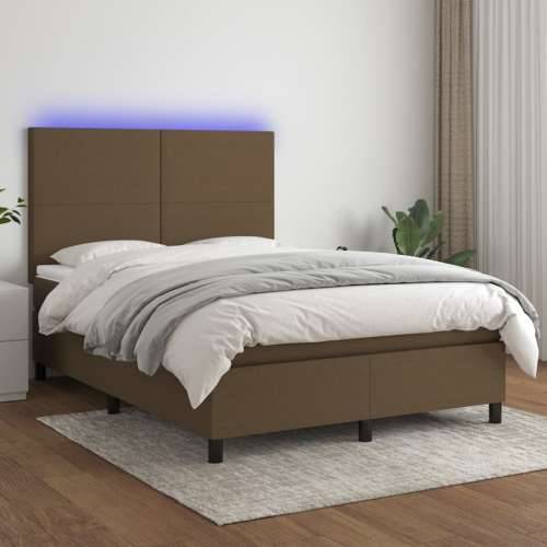 Krevet box spring s madracem LED tamnosmeđi 140x200 cm tkanina - Tamno smeđa 140 x 200 cm Gladak dizajn Cijena