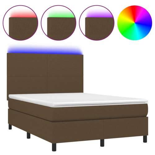 Krevet box spring s madracem LED tamnosmeđi 140x200 cm tkanina - Tamno smeđa 140 x 200 cm Gladak dizajn Cijena