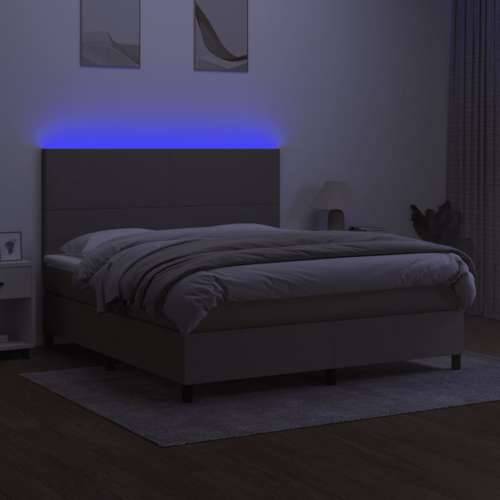 Krevet box spring s madracem LED smeđesivi 180x200 cm tkanina - Sivo-smeđa 180 x 200 cm Gladak dizajn Cijena