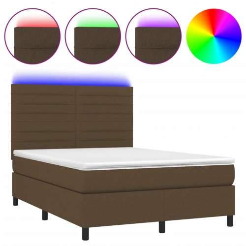 Krevet box spring s madracem LED tamnosmeđi 140x190 cm tkanina - Tamno smeđa 140 x 190 cm vodoravne pruge Cijena