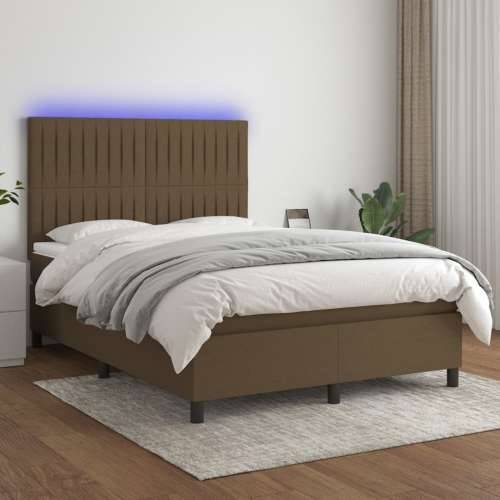 Krevet box spring s madracem LED tamnosmeđi 140x190 cm tkanina - Tamno smeđa 140 x 190 cm Okomite pruge Cijena