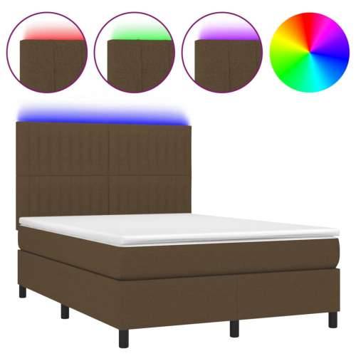Krevet box spring s madracem LED tamnosmeđi 140x190 cm tkanina - Tamno smeđa 140 x 190 cm Okomite pruge Cijena