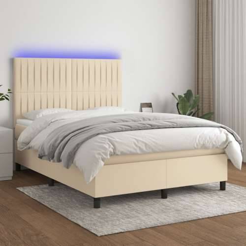 Krevet box spring s madracem LED krem 140x190 cm od tkanine - Krema 140 x 190 cm Okomite pruge Cijena